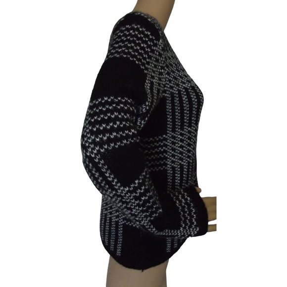 New York Laundry Sweater Womens Sz Small Wool Blend black white checkered plaid - Picture 4 of 9